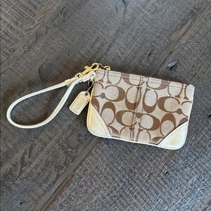 Coach Tan and Gold Wristlet